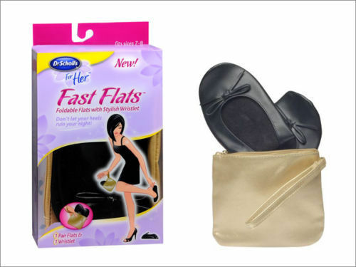 Dr. Scholls Fast Flats Foldable Ballet Flats & Gold Wristlet Bag New All Sizes
