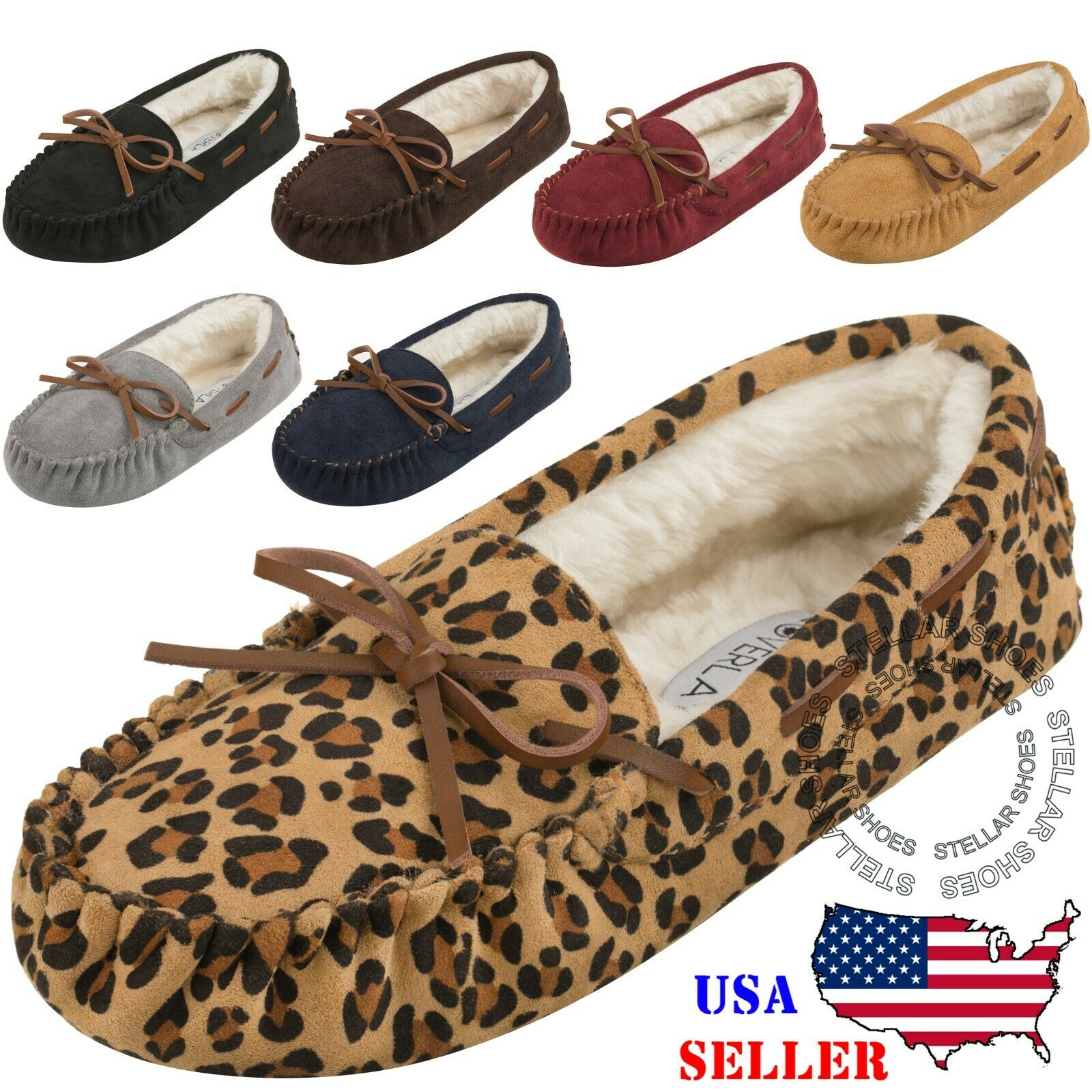 [new] Cloverlay Women's Moccasin Faux Fur Slippers Moccasin Comfortable Slippers