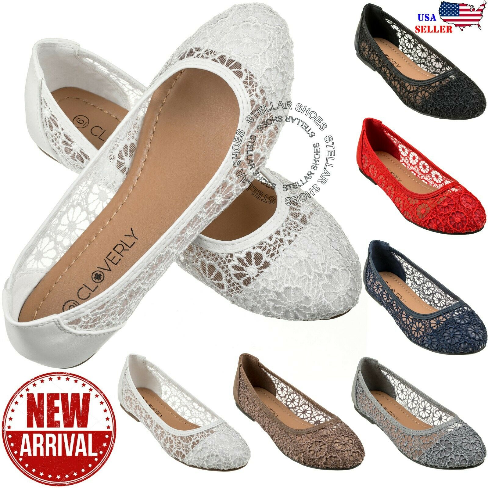 [new] Cloverlay Women's Lace Flats Crochet Ballet Slip On Ballerina Shoes